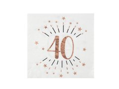 Șervețele strălucitoare roz auriu pentru a 40-a aniversare - 33 cm - 10 buc.