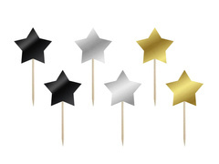 Pene de stea negre, aurii și argintii - 7 cm - 6 buc.