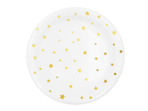 Farfurii de hârtie albe cu stele aurii - 23 cm - 6 buc.