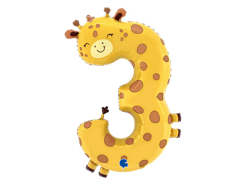 Balon din folie numărul 3 Girafă - 56x90 cm - 1 buc.