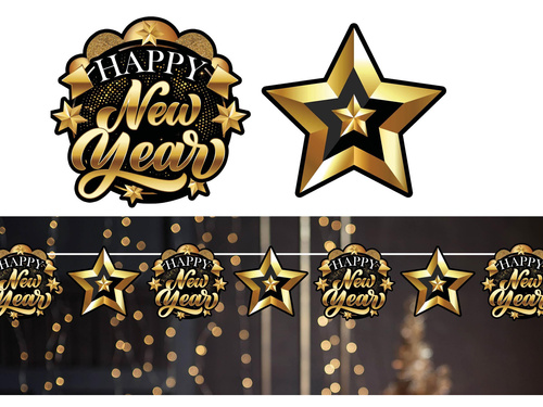 Ajunul Anului Nou Stele Ghirlanda An Nou Fericit - 300 cm - 1 buc.