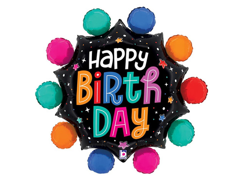 Balon rotund din folie Happy Birthday - 1 buc.