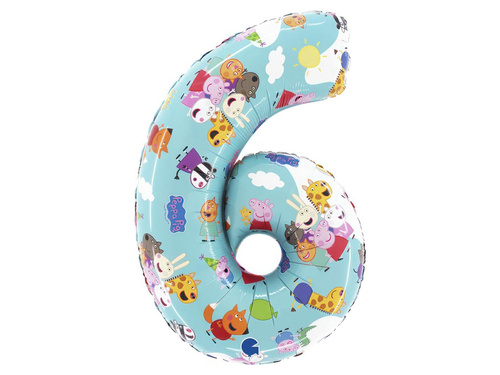Număr 6 Peppa Pig balon de folie - 49x72 cm - 1 buc.