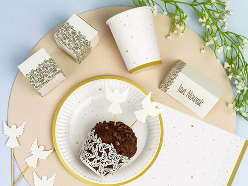 Pahare de hârtie albe cu puncte aurii - 250 ml - 6 buc.