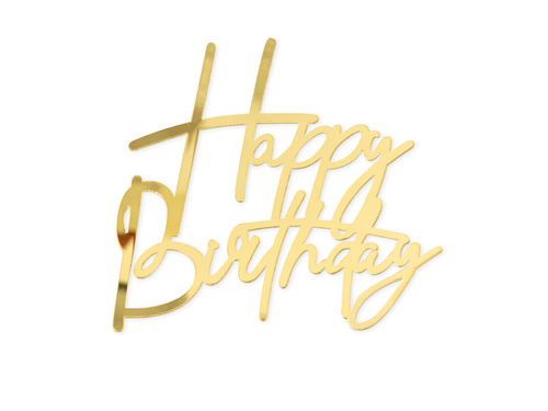 Topper lateral pentru tort Happy Birthday - auriu - 1 buc.