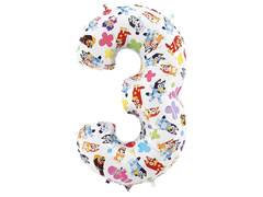 Balon albastru cu numărul 3 - 45x75 cm - 1 buc.