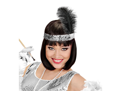 Bentiță retro argintie cu pene și paiete - 1 buc.