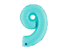 Balon din folie numărul 9 albastru pastel - 14" - 1 buc.