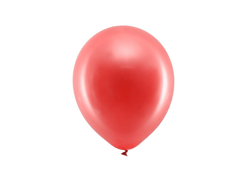 Baloane roșu metalizat curcubeu - 23 cm - 100 buc.