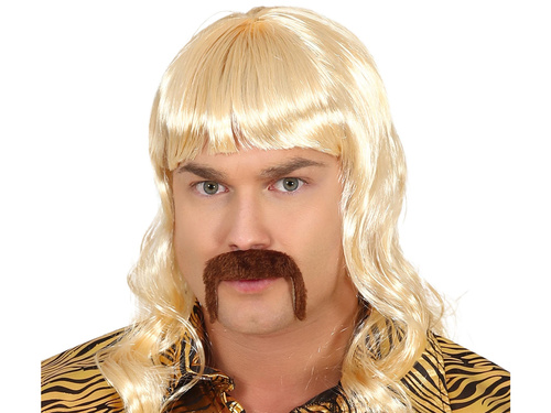 Peruca blondă disco pentru bărbați + mustață