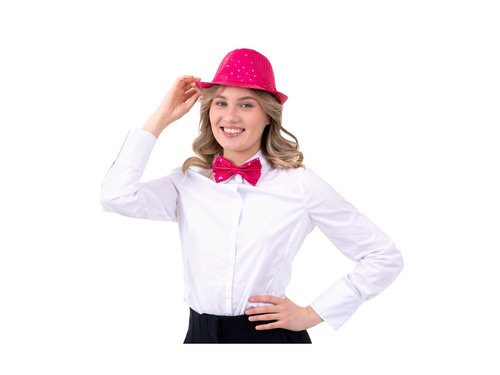 Papion roz cu paiete - 7 x 12 cm - 1 buc.