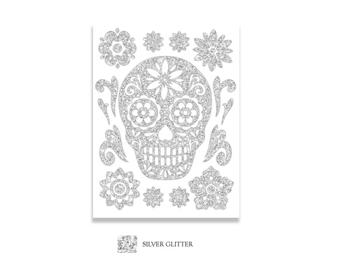 Autocolante cu sclipici craniu de zahăr pentru Halloween - 1 buc.