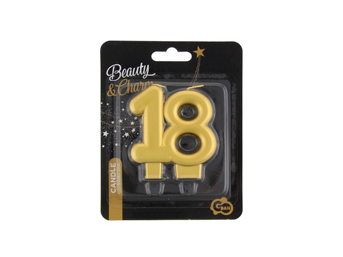 Lumânare aniversare 18 ani aur metalic - 1 buc.