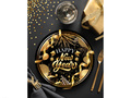 Farfurii de hârtie pentru Ajunul Anului Nou Happy New Year negru - 23 cm - 6 buc.