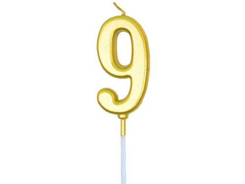 Lumânare aurie cu număr - 9 - 1 buc.