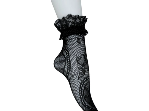 Șosete negre din dantelă cu volan