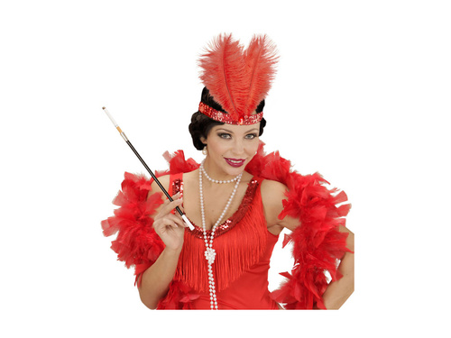 Bentiță roșie Gatsby cu pene și bijuterii