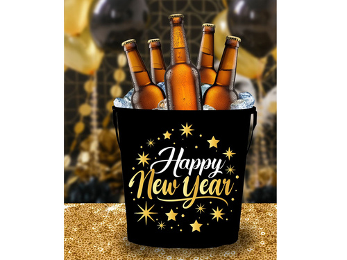 Happy New Year găleată metalică de răcire a băuturilor - 19 x 23 cm - 1 buc.