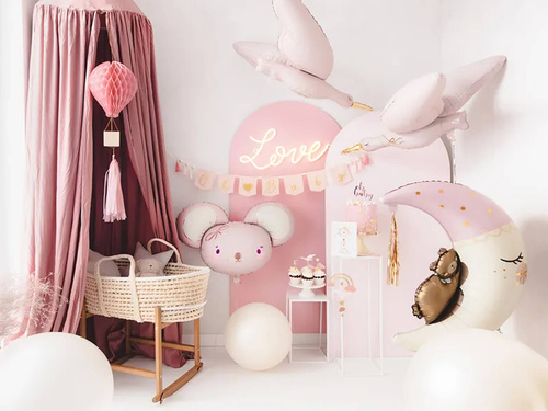 Balon din folie roz deschis cu barză - 100 x 43 cm - 1 buc.