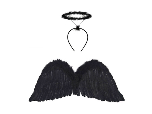 Aripi de înger negre cu aureolă - 80 x 30 cm - 1 buc.
