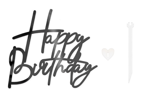 Topper lateral pentru tort Happy Birthday - negru - 1 buc.