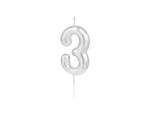 Lumânare cu număr argintiu metalic - 3 - 1 buc.