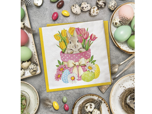 Șervețele de Paște „Iepuraș în lalele” – 33 cm – 20 de bucăți.