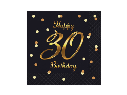 Șervețele pentru a treizecea aniversare negru - 33 cm - 20 buc.