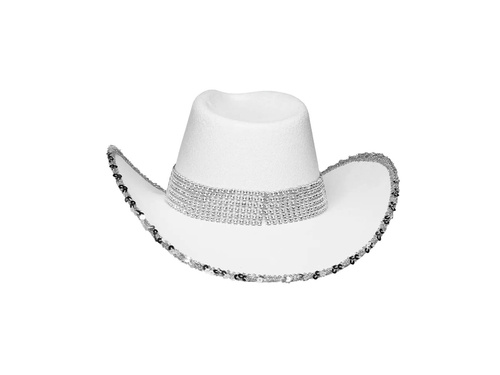Pălărie de cowboy cu paiete albe - 1 buc.