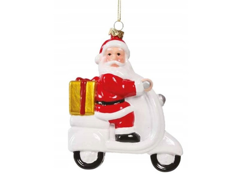 Pom de Crăciun Moș Crăciun pe scuter - 14 cm - 1 buc.