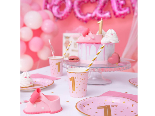 Farfurii de hârtie roz pentru ziua de naștere - 18 cm - 6 buc.