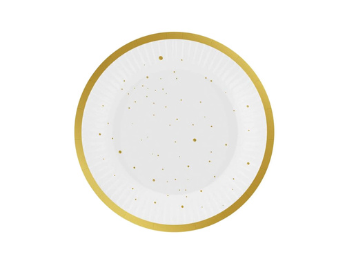 Farfurii de hârtie albe cu puncte aurii - 18 cm - 6 buc.