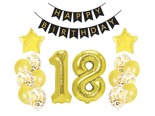 Set de baloane auriu pentru a 18-a aniversare - 17 buc.