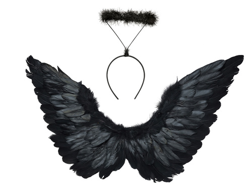 Aripi de înger negre cu aureolă - 72 x 40 cm - 1 buc.
