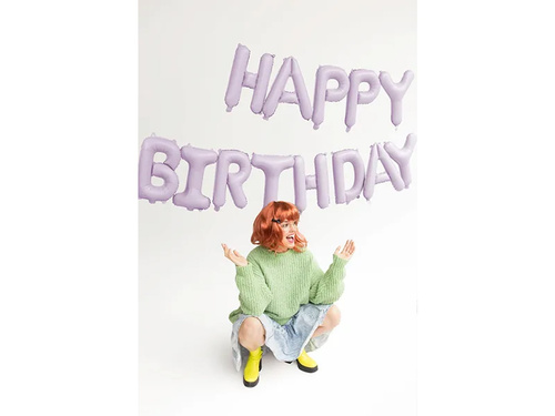 Balon cu folie Happy Birthday violet mat - 340 x 35 cm