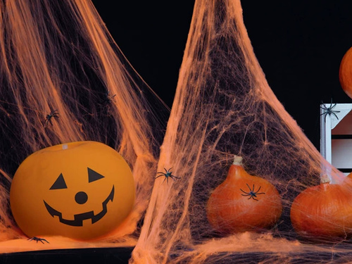 Pânză de păianjen portocalie cu păianjeni pentru Halloween - 60 g - 1 op.