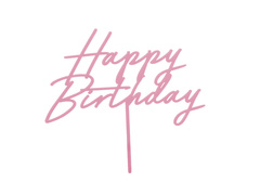 Topper pentru tort Happy Birthday roz - 16,5 x 18 cm - 1 buc.