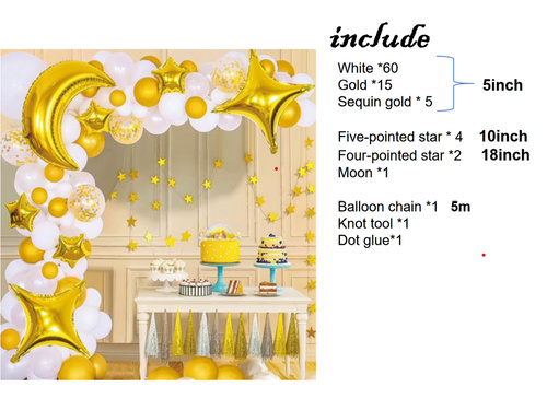 Set de baloane pentru ghirlanda de baloane albe și aurii - 87 buc.