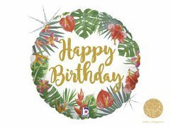 Balon de foi cu frunze tropicale Happy Birthday - 46 cm - 1 buc