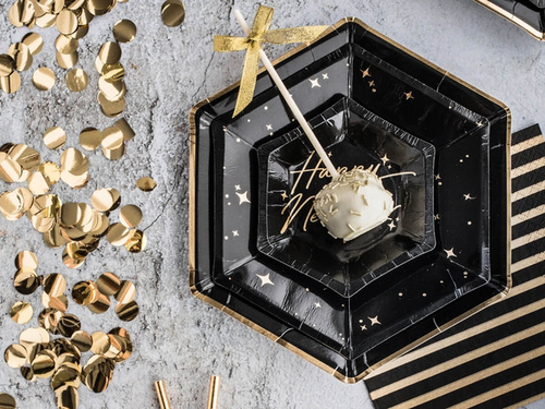 Farfurii negre cu margine aurie - 23 cm - 6 buc.