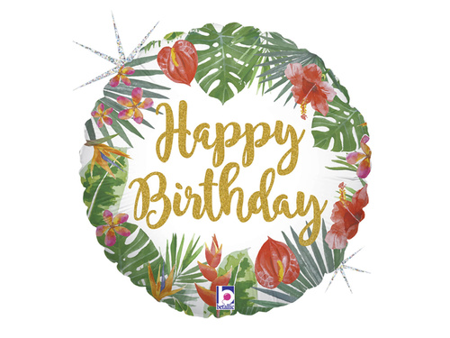 Balon de foi cu frunze tropicale Happy Birthday - 46 cm - 1 buc