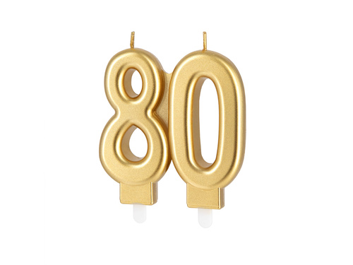 Lumânare aurie aniversară 80 de ani - 7,7 cm - 1 buc.