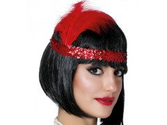 Bentiță retro cu pană roșie - 1 buc.