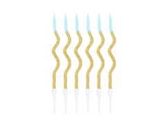 Lumânări spiralate aurii și albastre - 6 buc.