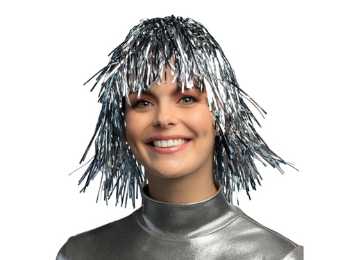 Peruca din folie argintie - 1 buc.