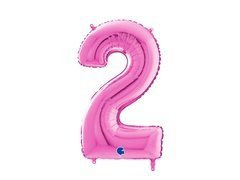 Balon de folie fucsia cu numărul 2 - 66 cm - 1 buc.