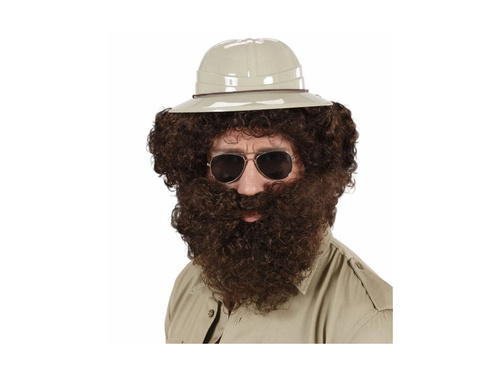 Peruca caveman maro creț cu barbă