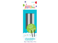 Lumânări aniversare cu sclipici - alb și negru - 18 cm - 18 buc.