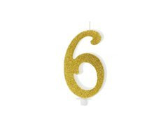 Lumânare numerică cu sclipici auriu - 6 - 1 buc.