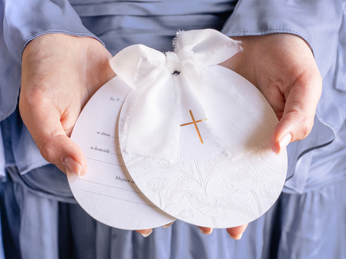 Invitație de împărtășanie cu ornament alb - 10 buc.